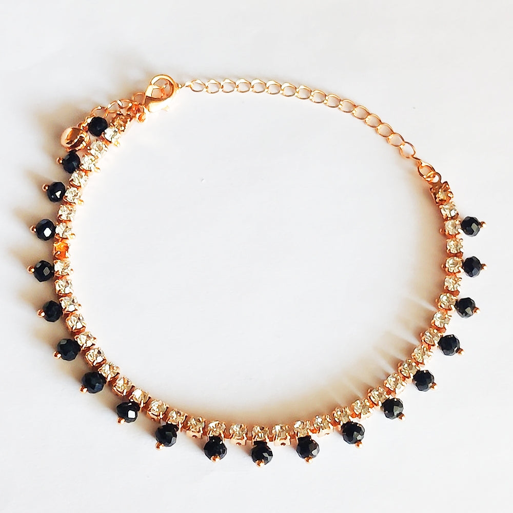 Black Stud Beads Anklet - Stainless Steel