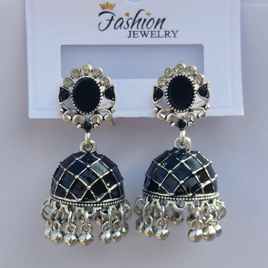 Black Meenakari Jhumka - China Imported