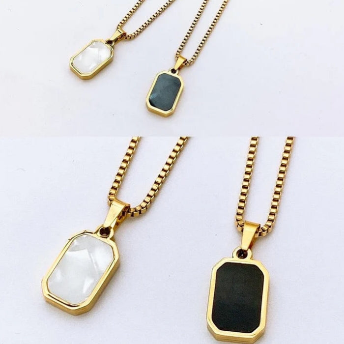 Lotus Double Sided Black & White Necklace - Stainless Steel