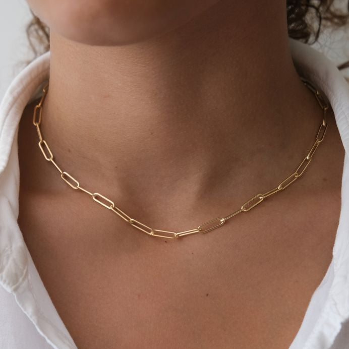 Slim Paper Clip Necklace - Stainless Steel