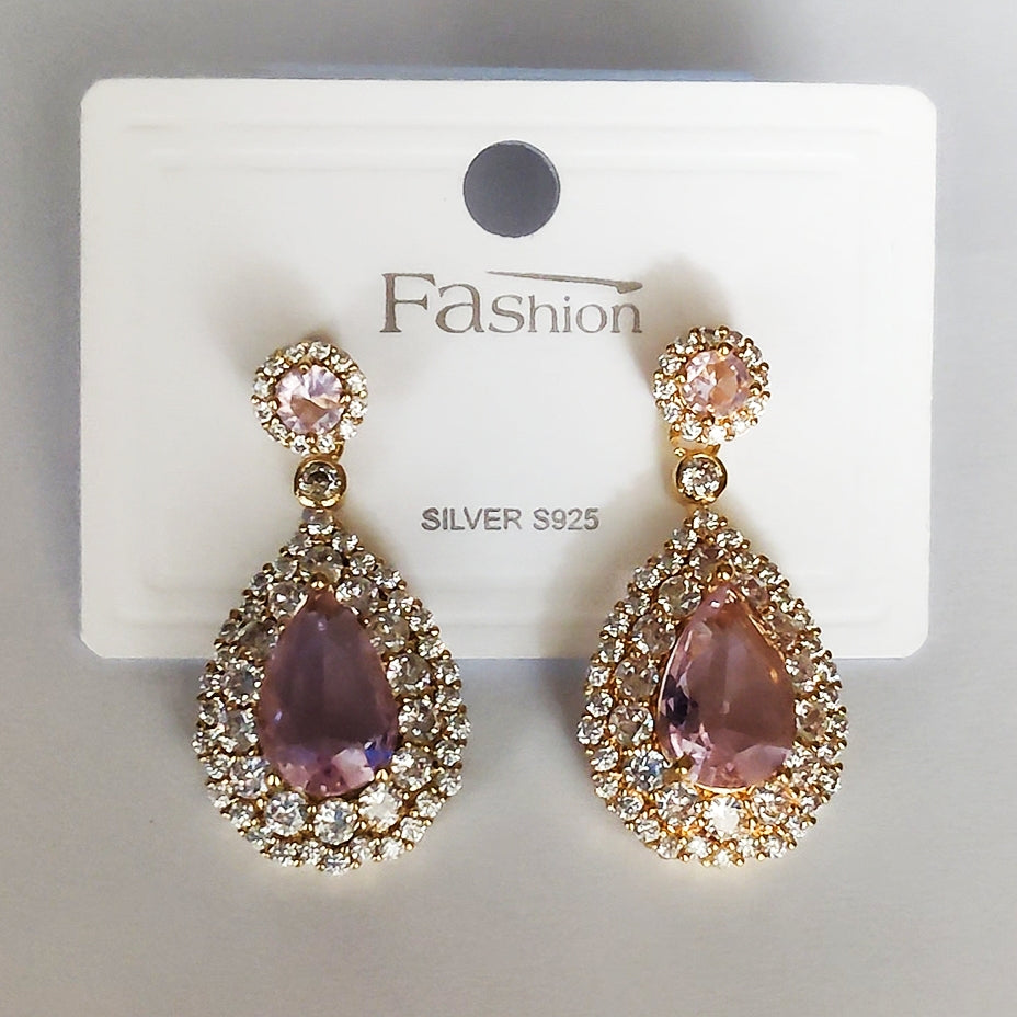 Pink Studied Dew Drop Earrings