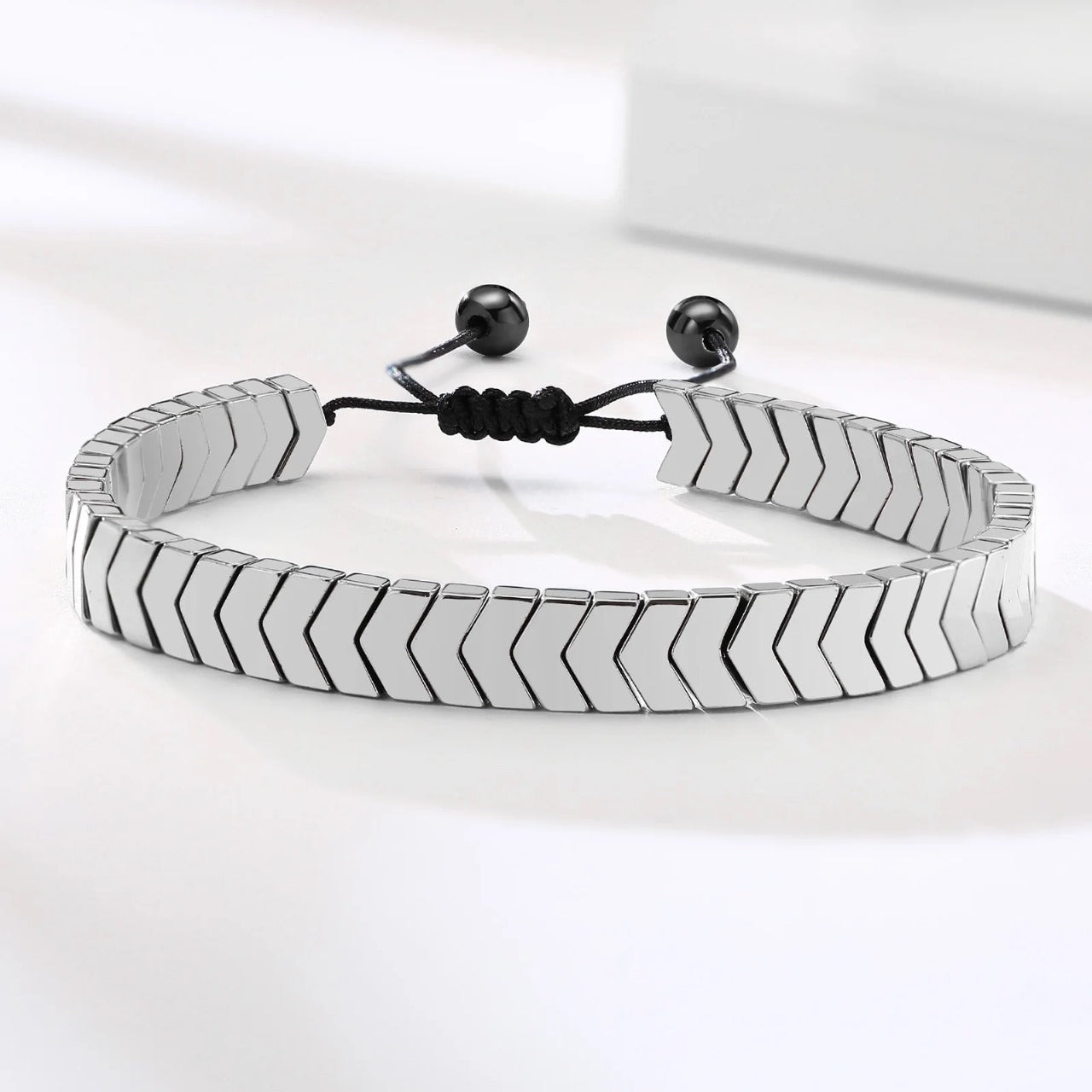 Silver Hematite Arrow Adjustable Bracelet - Stainless Steel