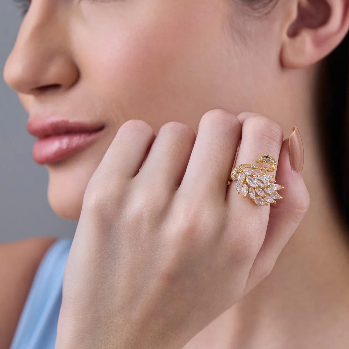 Diamond Swan Ring - Stainless Steel