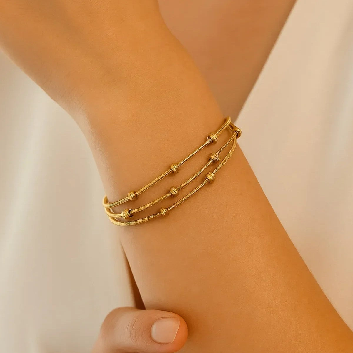 Three Layer Beaded Chain Bracelet - Stainless Steel
