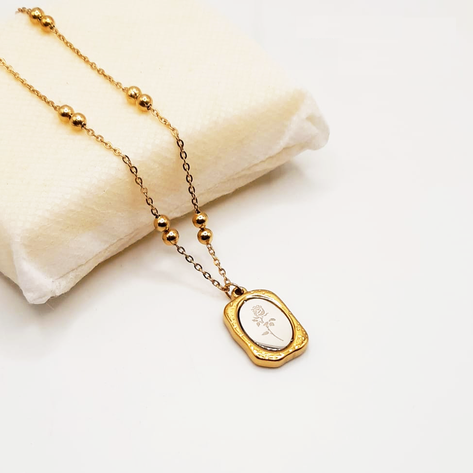 Rose Charm Necklace - Stainless Steel