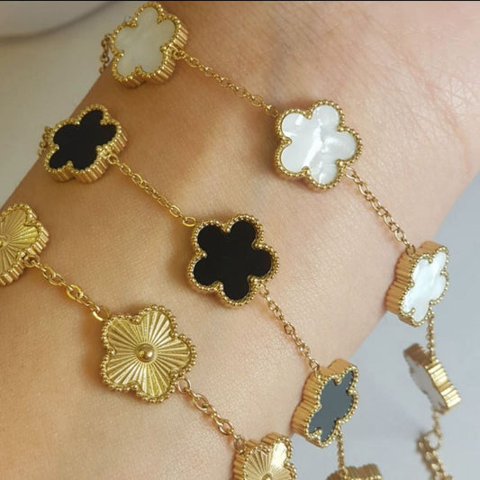 3 Clover Bracelets (Black + White + Golden)